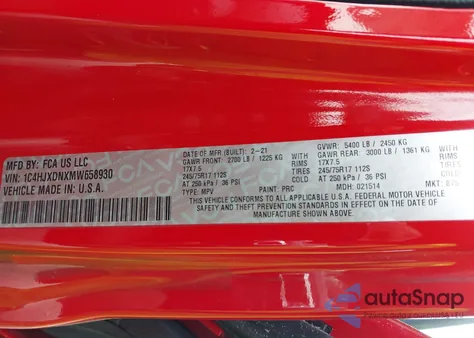 2021 Jeep Wrangler Unlimited Sport S 4X4 из США, поврежденный, VIN 1C4HJXDNXMW658930